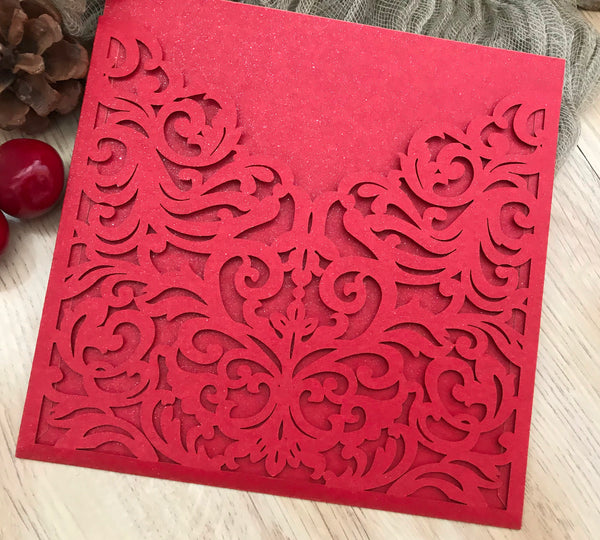 50pcs pearl red pocket laser cut wedding invitations cards,custom laser cut Invitations cards,pick colors - Kdecoration