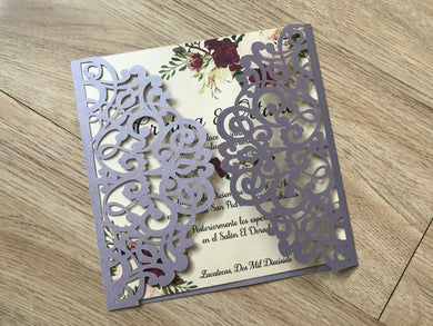 50pcs Pearl Light Purple custom birthday invitations,laser cut wedding invitations - Kdecoration