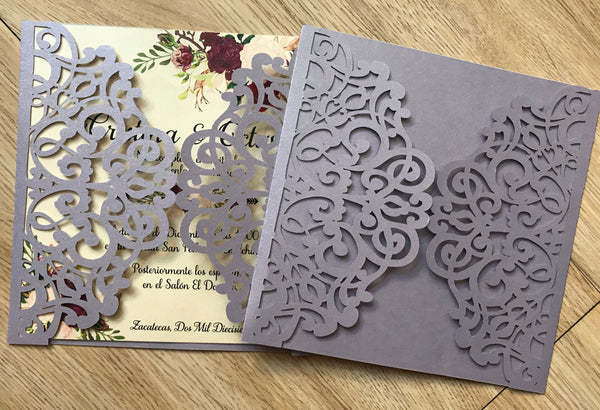 50pcs Pearl Light Purple Laser Cut Invitation,laser cut wedding invitation,engagement invitations - Kdecoration