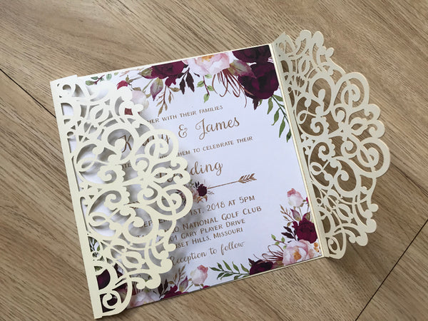 50pcs Pearl Cream Laser Cut Wedding Cards,Sweet 16 Birthday Invitation Cards,baptism invitations - Kdecoration
