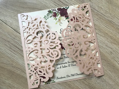 50pcs Pearl Incarnadine Laser Cut Invitation Cards,Engagement Invitations,Laser Cut Wedding Cards - Kdecoration