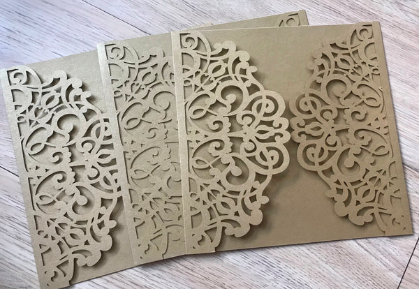 50pcs Pearl Begie Gold Laser Cut Wedding Cards,laser cut invitations covers,50th birthday invitation - Kdecoration
