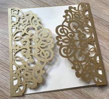 50pcs Pearl Begie Gold Laser Cut Wedding Cards,laser cut invitations covers,50th birthday invitation - Kdecoration