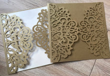 50pcs Pearl Begie Gold Laser Cut Wedding Cards,laser cut invitations covers,50th birthday invitation - Kdecoration