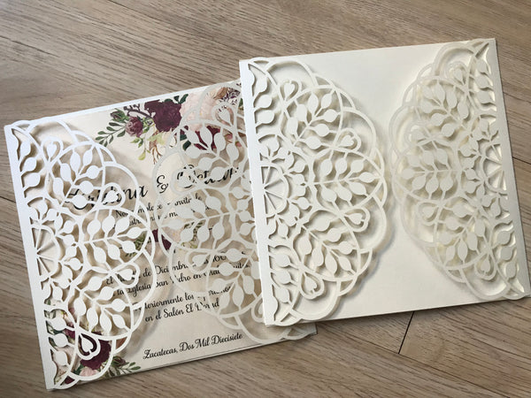 50pcs pearl Cream Laser Cut Wedding Invitations,laser cut wedding Cards,Birthday Invitations - Kdecoration