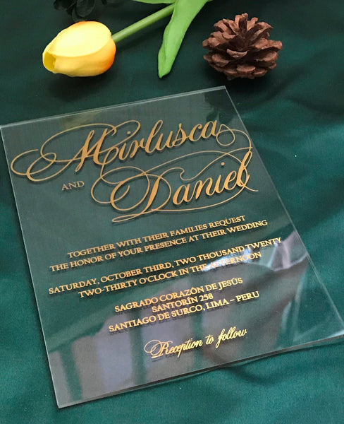 30pcs Free design acrylic wedding invitations,Gold Ink Acrylic Invitations,Acrylic invite - Kdecoration