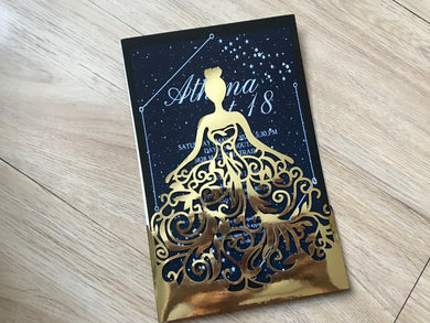 50pcs Metallic Gold Bridal Shower Laser Cut Wedding Invitations,Sweet 16 birthday Invitations - Kdecoration