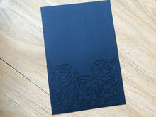 50pcs Dark Navy Blue Rose Pocket laser cut Wedding Invitations,pocket Laser Cut Wedding Cards - Kdecoration