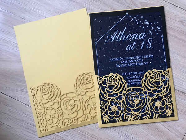 50pcs custom Rose pocket laser cut Invitations Cards,laser cut wedding invitations - Kdecoration