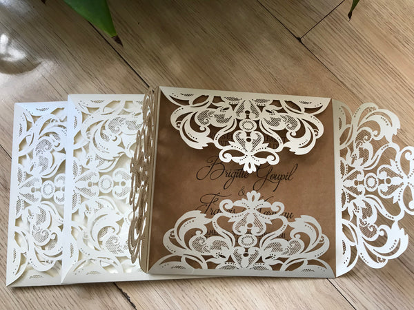 50pcs Pearl Cream Laser Cut Invitations,Laser Cut Wedding Cards,laser cut wedding Invitaitons - Kdecoration