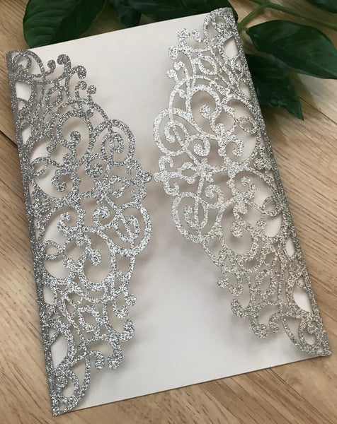 50pcs Glitter Gold Laser Cut invitations cards,Laser Cut wedding invitations cards,bridal shower invitations