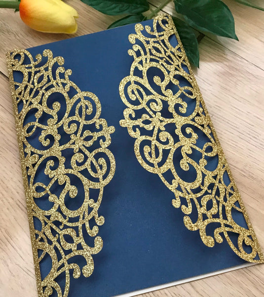 50pcs Glitter Gold Laser Cut invitations cards,Laser Cut wedding invitations cards,bridal shower invitations