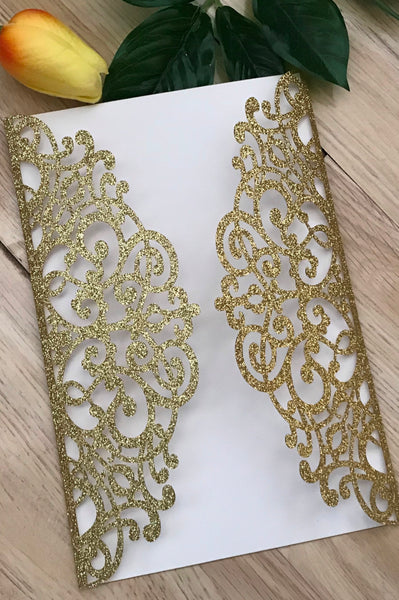 50pcs Glitter Gold Laser Cut invitations cards,Laser Cut wedding invitations cards,bridal shower invitations