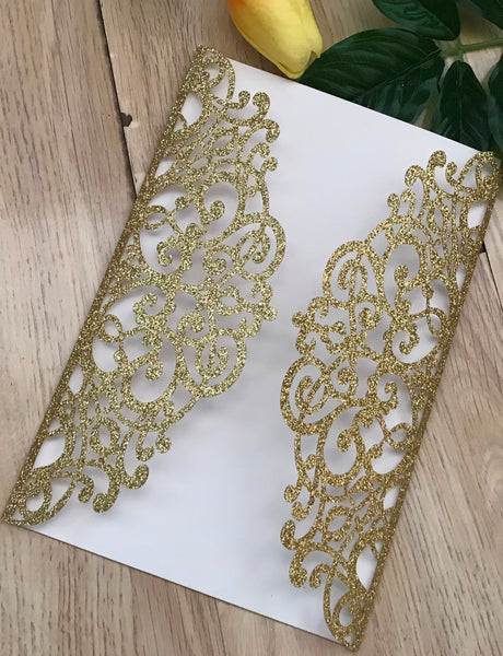50pcs Glitter Gold Laser Cut invitations cards,Laser Cut wedding invitations cards,bridal shower invitations
