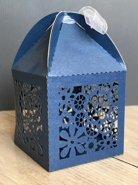 100pieces Navy Blue Flower Laser Cut Wedding Favor Boxes with Ribbon,Candy Small Gift Packaging Boxes,Wedding Gift Boxes,Favor Boxes - Kdecoration