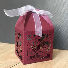 100pcs pearl Burgundy Red Flower Baptism,Communion,Shower Gift Boxes,Wedding Favors,Laser Cut Favor Boxes with ribbon,Candy Box,Small Gift Packaging Boxes - Kdecoration