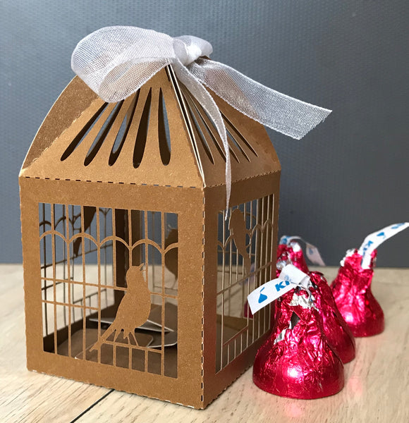 100pcs Pearl Brown Chocolate Boxes,wedding favor boxes with ribbon,Laser Cut wedding Gift Box - Kdecoration