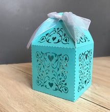 100pcs Pearl Sky Blue Baptism,Communion,Shower Gift boxes,Wedding Party Laser Cut Favor Boxes with ribbon,Candy Box,Gift Packaging Boxes - Kdecoration