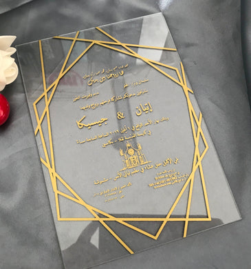 10pcs gold ink acrylic wedding invitations,transparant Invitation Acrylic Invites,acrylic menu cards