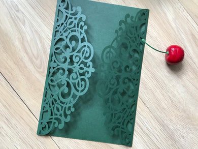 50pcs Pearl Blackish Green Laser Cut Wedding Cards,Engagement Invitation,Bridal Shower Invitations - Kdecoration