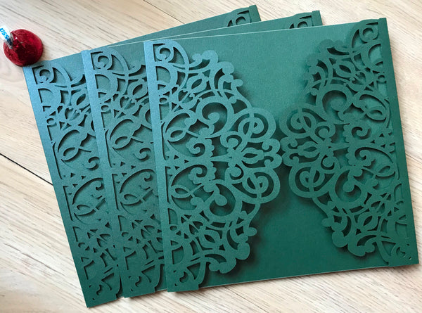 50pcs pearl blackish green DIY laser cut invitations covers,laser cut wedding invite covers,custom birthday invitation cards,bridal shower invitations cards,invitation sleeve - Kdecoration