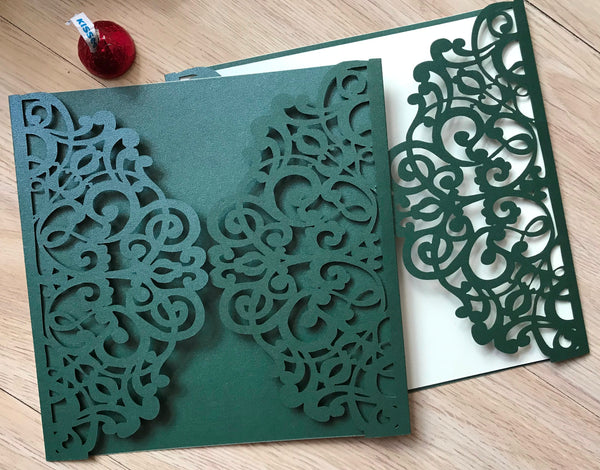 50pcs pearl blackish green DIY laser cut invitations covers,laser cut wedding invite covers,custom birthday invitation cards,bridal shower invitations cards,invitation sleeve - Kdecoration
