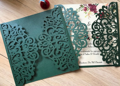 50pcs pearl blackish green DIY laser cut invitations covers,laser cut wedding invite covers,custom birthday invitation cards,bridal shower invitations cards,invitation sleeve - Kdecoration