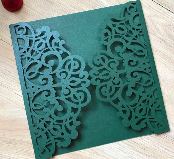 50pcs pearl blackish green DIY laser cut invitations covers,laser cut wedding invite covers,custom birthday invitation cards,bridal shower invitations cards,invitation sleeve - Kdecoration