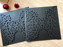 50pcs Pearl Black laser cut wedding Invitations,anniversary invitation cards,floral invitation - Kdecoration