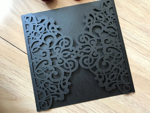 50pcs Pearl Black laser cut wedding Invitations,anniversary invitation cards,floral invitation - Kdecoration