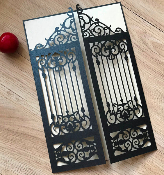 50pcs pearl black gate laser cut invitations cards,laser cut wedding invite cards,Bridal Shower Invitaitons,engagement invitation cards,laser cut invite cards - Kdecoration