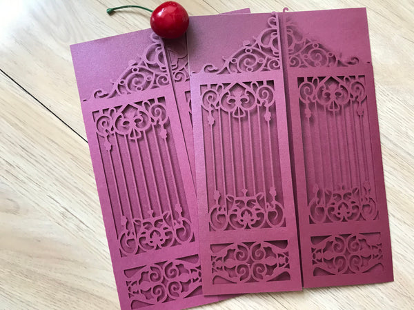 50pcs Burgundy Red Laser Cut Wedding Card,Laser Cut Invitation Cards,Baptism Shower Invitations - Kdecoration