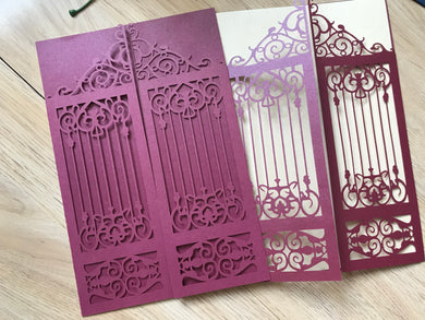 50pcs Burgundy Red Laser Cut Wedding Card,Laser Cut Invitation Cards,Baptism Shower Invitations - Kdecoration