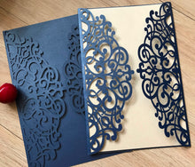 50pcs pearl navy blue Laser Cut wedding invitation cards,custom bridal shower invitations,laser cut invite cards,engagement invitation cards - Kdecoration