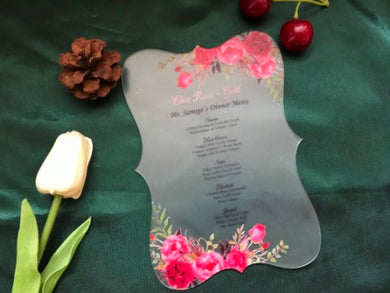 Floral customize Acrylic Menu Cards,Acrylic Wedding Invitations,Acrylic laser cut Invitation 10pcs