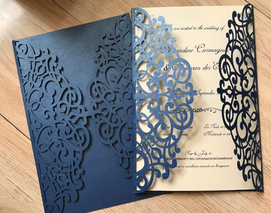 50pcs pearl navy blue Laser Cut wedding invite cards,bridal shower invitations,invitations - Kdecoration