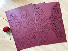 50pcs Pearl Burgundy Red laser cut wedding invitations,customized laser cut invitations - Kdecoration