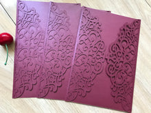 50pcs burgundy red Laser Cut Wedding invitations. floral Invite. laser cut invite cards - Kdecoration