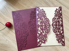 50pcs Pearl Burgundy Red laser cut wedding invitations,customized laser cut invitations - Kdecoration