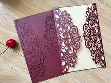 50pcs Pearl Burgundy Red laser cut wedding invitations,customized laser cut invitations - Kdecoration