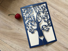 50pcs Pearl Navy Blue Tree Laser Cut Wedding Invitations,Engagement Invitations - Kdecoration