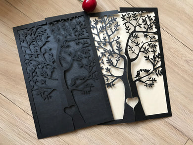 50pcs Pearl Black Tree laser cut wedding invitations,rustic bridal shower invitations - Kdecoration