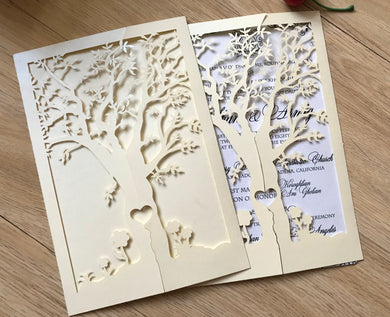 50pcs Pearl cream Birthday Invitations,Tree Laser Cut Wedding Cards,laser cut Invitations Cards - Kdecoration