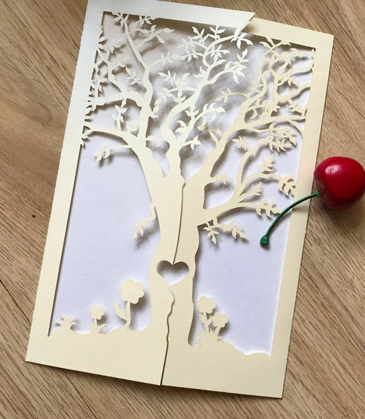 50pcs Pearl cream Birthday Invitations,Tree Laser Cut Wedding Cards,laser cut Invitations Cards - Kdecoration