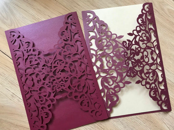 50pcs Pearl burgundy red Laser Cut wedding invite Cards,Laser Cut wedding invitations cards,birthday Invitaitons Cards,birthday invitation cards,laser cut invite cards - Kdecoration