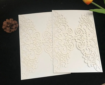 Pearl white 10pcs Laser Cut Wedding Invitations cards. Floral custom Engagement Invitation Cards - Kdecoration