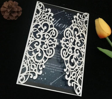 Pearl white 50pcs Laser Cut Wedding Invitations cards. Floral custom Engagement Invitation Cards