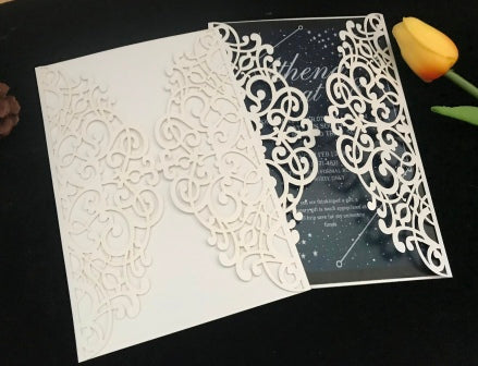 Pearl white 10pcs Laser Cut Wedding Invitations cards. Floral custom Engagement Invitation Cards - Kdecoration