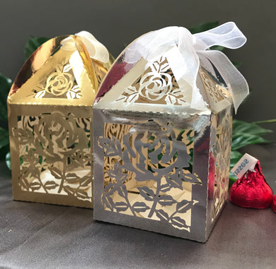 100pcs Rose Wedding Favor box,Small Gift box,Metallic Silver candy box,Chocolate Gift Packaging Box - Kdecoration