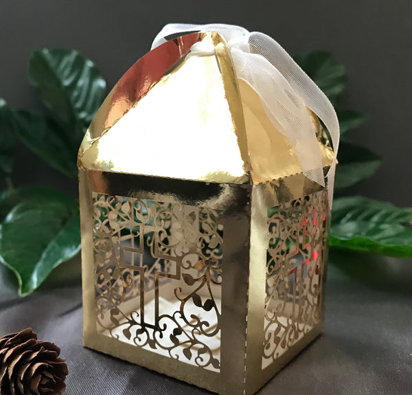100pcs Metallic Gold Laser Cut Wedding Gift Boxes,Wedding Favor Boxes,Cross Small Gift Chocolate Boxes ,Baby Shower First Birthday Party Favors,Souvenirs Boxes - Kdecoration